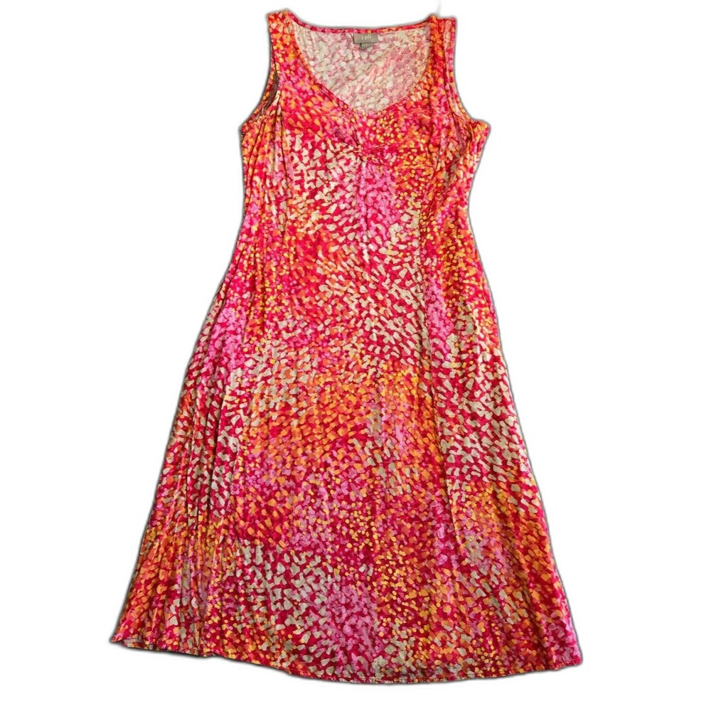 J. Jill Shift Dress Women 2 Pink Orange Confetti Ruching V Neck Midi